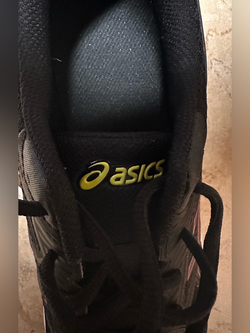 Asics Black Running Sneakers with pink design, and Neon Yellow Logo - Picture 4 of 7